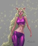 anthro female food hair long_hair meat oink pork solo tail nickblackfur domestic_pig mammal suid suina sus_(pig) hi_res