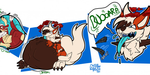 abdominal_bulge anthro belly big_belly bodily_fluids burping burping_up_object claws digestion digestion_noises duo fangs fur hair hand_on_belly horn internal male nude open_mouth paws saliva saliva_on_tongue saliva_string same_size_vore scales sitting soft_vore sound_effects tail tail_tuft teeth text tongue tongue_out tuft vore awoogasm mythology nintendo pokemon fan_character arcanine dragon generation_1_pokemon gigantamax_pokemon mythological_creature mythological_scalie pokemon_(species) scalie 2021 signature