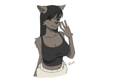 andromorph anthro blush female gynomorph intersex shy solo teasing reseainjune canid canine canis fox humanoid mammal wolf invalid_tag hi_res