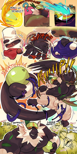 5_fingers 5_toes animal_noises anthro armor ball big_butt big_muscles big_pecs black_body black_fur black_hands black_tail blush blush_lines bodily_fluids bulge bursting_out_of_clothing butt butt_expansion butt_focus catching clapping clothing dialogue encouragement expansion feet fingers food footwear fruit fur fur_growth green_markings grin group growth headgear headgear_only helmet helmet_only human_to_anthro jock male markings muscle_growth muscular muscular_anthro muscular_arms muscular_male nude nude_male pecs plant prehensile_feet sharp_teeth shirt shoe_burst smile snout snout_growth socks species_transformation stripes sweat sweatdrop t-shirt tail tail_growth tail_growth_in_pants teeth text toes topwear torn_clothing transformation transformation_sequence tuft white_body white_fur white_stripes white_tuft yellow_sclera sleezyslob nintendo pokemon generation_7_pokemon haplorhine human mammal monkey passimian pokemon_(species) primate 1:2 2026 comic hi_res sequence
