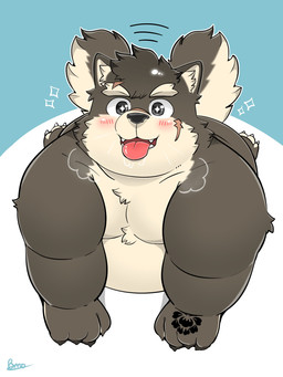 anthro bdsm belly breath butt fur grey_body grey_fur male nude overweight panting petplay pose roleplay solo tail tail_motion tailwag tongue tongue_out pomo_oto lifewonders tokyo_afterschool_summoners moritaka_(tas) canid canine canis domestic_dog mammal 3:4 hi_res