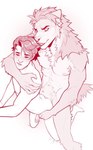 abs anal anal_penetration anthro anthro_penetrating anthro_penetrating_human armpit_hair blush blush_lines body_hair circumcised claws duo eyes_closed flaccid fluffy from_behind_position genitals holding_partner human_on_anthro human_penetrated humanoid_genitalia humanoid_penis interspecies looking_pleasured male male/male muscular muscular_anthro navel neck_tuft nipples nude open_mouth pecs penetration penis sex simple_background size_difference tail teeth_showing tuft unknown_artist canid canine canis human mammal wolf hi_res monochrome