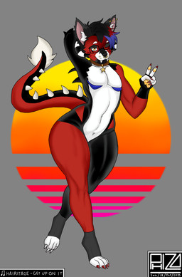 anthro claws collar crossed_legs date eyewear fangs femboy fur gesture glasses hair hand_behind_head hand_gesture horn male messy_hair multicolored_body multicolored_fur multicolored_hair music one_eye_closed pawpads paws piercing simple_background small_waist solo spiked_tail spikes spikes_(anatomy) tail tail_tuft teeth thick_thighs tuft v_sign wink yellow_eyes phizo canid canine mammal absurd_res full-length_portrait hi_res portrait signature