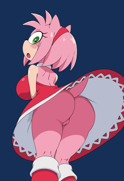 anthro big_breasts bodily_fluids breasts butt clothed clothing female fur genitals green_eyes hair looking_at_viewer low-angle_view partially_clothed pink_body rear_view simple_background solo thick_thighs upskirt vulva wide_hips the-sonic-x sega sonic_the_hedgehog_(series) amy_rose eulipotyphlan hedgehog mammal alpha_channel digital_media_(artwork) hi_res