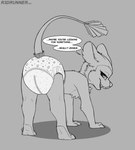 anthro ass_up bedroom_eyes clothing dialogue diaper female loli looking_at_viewer looking_back narrowed_eyes seductive solo teasing text young young_anthro young_female r3drunner mammal rodent english_text full-length_portrait greyscale hi_res monochrome portrait watermark