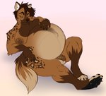 anthro areola balls barefoot belly big_belly big_moobs big_nipples black_nails black_pawpads blush blush_lines brown_body brown_fur brown_hair brown_nose brown_penis circumcised colored_nails eyes_closed feet flaccid fur genitals hair hand_on_belly happy inner_ear_fluff lying male moob_squish moobs nails navel nipples nude on_back outie_navel pawpads penis pregnant pregnant_anthro pregnant_male puffy_nipples ready_to_pop resting smile solo tan_balls thick_thighs tuft wide_hips nastypasty hyena mammal spotted_hyena