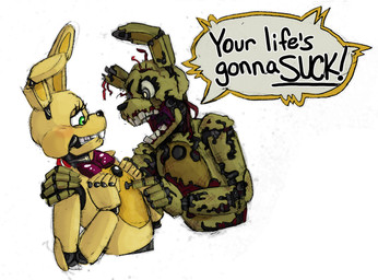 4_fingers anthro black_nose blush bow_tie buckteeth clenched_teeth dialogue duo exclamation_point eye_contact eyelashes fingers gesture green_body green_eyes green_nose grey_eyes hand_gesture hand_on_arm long_ears looking_at_another looking_down machine male notched_ear open_mouth pointing simple_background speech_bubble standing teeth text the_truth torn_body white_background wide_eyed wire yelling yellow_body yellow_ears tristastrange01 five_nights_at_freddy's five_nights_at_freddy's_3 five_nights_at_freddy's_4 scottgames spring_bonnie_(fnaf) springtrap_(fnaf) animatronic lagomorph leporid mammal rabbit robot 2015 english_text half-length_portrait hi_res portrait