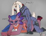 all_fours anthro bedroom_eyes bent_over big_butt butt clothed clothing duo hot_dogging imminent_sex kneeling legs_up lying male male/male narrowed_eyes on_front on_ground seductive sex simple_background sketchy straddling blackstarv epic_games fortnite axo_(fortnite) nitehare_(fortnite) hare lagomorph leporid mammal rabbit hi_res sketch