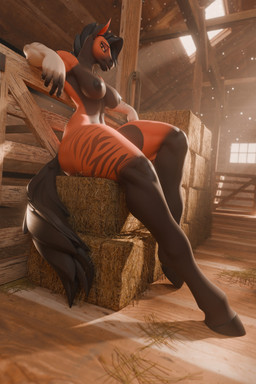 anthro areola barn big_breasts black_areola black_nipples breasts brown_body brown_breasts dark_hair depth_of_field dust_motes female inside leaning leaning_on_object leaning_on_wall looking_at_viewer looking_down looking_down_at_viewer low-angle_view multicolored_body muscular muscular_anthro muscular_female nipples orange_body orange_eyes sitting smile smiling_at_viewer solo two_tone_body fever-dreamer leodamodeler_(modeler) marcia_(leodamodeler) equid equine horse mammal 2:3 3d_(artwork) absurd_res digital_media_(artwork) hi_res