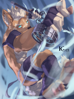 4_toes 5_fingers abstract_background anthro armwear claws clothing countershade_feet countershade_fur countershade_torso countershading eyebrows facial_markings feet finger_claws fingerless_gloves fingerpads fingers foreshortening front_view fur gloves grey_claws handwear head_markings holding_melee_weapon holding_object holding_sword holding_weapon inner_ear_fluff legwear male markings melee_weapon multicolored_body multicolored_fur pawpads pink_pawpads pose pupils purple_armwear purple_clothing purple_fingerless_gloves purple_gloves purple_handwear purple_legwear solo sword tail tan_body tan_countershading tan_ears tan_fur tan_inner_ear tan_markings teal_eyes teal_pupils text thigh_wrap toe_claws toes tuft two_tone_body two_tone_fur weapon white_eyebrows white_inner_ear_fluff white_sclera kuromonsart canid mammal 2021 absurd_res artist_name colored dated digital_drawing_(artwork) digital_media_(artwork) english_text full-length_portrait hi_res portrait