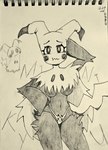 big_breasts breasts butt clothed clothing female fur krio_mendo looking_at_viewer simple_background solo tail unknown_artist nintendo pokemon generation_7_pokemon humanoid mimikyu pokemon_(species) absurd_res hi_res