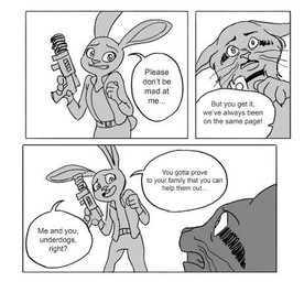 anthro betrayal clothed clothing dialogue duo female gun holding_object holding_ranged_weapon holding_weapon male pointy_ears rabbit_ears ranged_weapon role_reversal text weapon gilman2004 disney zootopia judy_hopps pawbert_lynxley canada_lynx european_rabbit felid feline lagomorph leporid lynx mammal oryctolagus rabbit comic english_text low_res monochrome