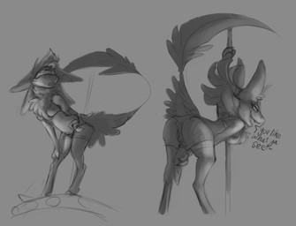 4_ears animal_genitalia animal_penis anthro big_penis bra breasts butt clothing clothing_aside dancing dialogue erection feathered_wings feathers feet fingers front_view fur genital_slit genitals hair hand_on_own_penis hand_on_penis herm holding_own_penis holding_penis intersex legwear looking_at_viewer looking_back money money_in_underwear multi_ear open_mouth panties panties_aside penis penis_backwards pole pole_dancing presenting presenting_hindquarters rear_view simple_background smile solo speech_bubble stripper stripper_pole tail talking_to_viewer tapering_penis text three-quarter_view underfluffies underwear underwear_aside visor vulva winged_arms wings javenchi eijii avali avian bird digital_media_(artwork) english_text monochrome multiple_scenes sketch sketch_page maleherm_(lore)