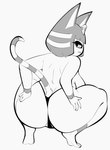 anthro back_boob big_breasts big_butt breasts butt clothed clothing crouching female frown hand_on_butt huge_butt huge_thighs looking_back markings panties raised_tail rear_view side_boob solo striped_markings striped_tail stripes tail tail_markings thick_thighs thong topless underwear xu53r animal_crossing nintendo ankha_(animal_crossing) domestic_cat felid feline felis mammal 2021 greyscale monochrome