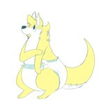 anthro clean_diaper clothed clothing diaper diaper_only frown fur looking_up male nervous simple_background solo standing topless wearing_diaper white_background white_body white_fur yellow_body yellow_fur fang29 fang29_(character) canid canine canis domestic_dog hybrid kangaroo macropod mammal marsupial 2015