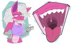 anthro breasts female gaping_mouth hair midriff mouth_shot open_mouth pink_body pink_scales scales simple_background solo teeth tongue tongue_out uvula lecigzz mythology dragon mythological_creature mythological_scalie reptile scalie