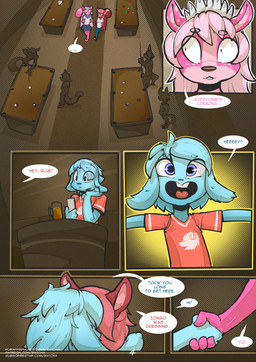 anthro billards blue_body blue_bottomwear blue_clothing blue_fur blue_skirt bottomwear clothed clothing crossdressing detailed_background female fur group hair male pink_body pink_fur pink_hair pleated_skirt purple_eyes sakokoi skirt smile text ratcha mammal rodent sciurid tree_squirrel 2019 comic digital_media_(artwork) english_text hi_res multiple_scenes shaded