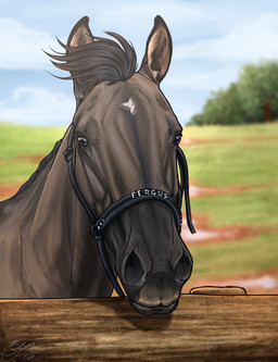 ambiguous_gender black_mane blue_sky brown_body cloud feral glistening glistening_eyes mane mouth_closed outside plant sky solo tree scarlanya equid equine horse mammal 2020 dated hi_res signature