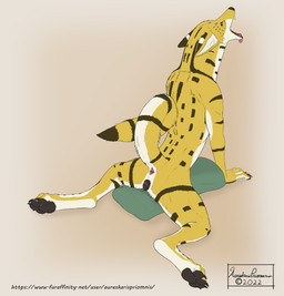4_fingers anatomically_correct anatomically_correct_anus anatomically_correct_genitalia anatomically_correct_vulva animal_genitalia animal_vulva anthro anus biped black_nose black_pawpads black_stripes black_vulva blue_eyes bodily_fluids butt canine_genitalia canine_vulva dripping female fingers fur genital_fluids genitals in_heat inner_ear_fluff pawpads paws pillow pink_anus presenting presenting_anus presenting_hindquarters presenting_vulva raised_tail saliva saliva_drip saliva_on_tongue saliva_string semi-anthro simple_background solo stripes tail text tongue tongue_out tuft vaginal_fluid_drip vaginal_fluids vulva white_body white_fur white_inner_ear white_inner_ear_fluff yellow_body yellow_fur aureskarispriomnis ikoi_(aureskaris) canid canine canis felid feline hybrid jackal mammal serval 2022 dated digital_media_(artwork) english_text hi_res signature url