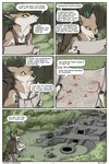 anthro backpack biped brown_body brown_fur detailed_background feathers fur holding_object map outside ruins solo text lizet piper_(lizet) canid canine canis coyote mammal 2021 2:3 comic english_text hi_res