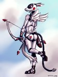 anthro arrow_(weapon) bow_(weapon) butt cable_tail cupid's_arrow female heart_(marking) holographic_eyes holographic_screen machine markings ranged_weapon screen screen_face solo visor weapon white_body wings sealer4258 se-4258 android robot 3:4 hi_res