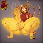 2_tails 3_toes 4_fingers anthro arm_support backward_arm_support balls big_balls big_butt big_penis black_claws bodily_fluids bottomless bottomless_anthro bottomless_male butt circumcised claws clothed clothing crouching erection facial_markings fangs feet fingers front_view fur furgonomics genital_fluids genitals grey_background hand_on_penis head_markings hood hoodie humanoid_genitalia humanoid_penis male markings masturbation motion_lines mouth_closed multi_tail notched_ear penile penile_masturbation penis precum precum_squirt red_clothing red_hoodie red_markings red_topwear scrotum_flap simple_background solo tail teeth thick_thighs toes tongue tongue_out topwear vein veiny_penis whiskers yellow_body yellow_eyes yellow_fur cartoonwizzard epic_games fortnite nyanja_(fortnite) domestic_cat felid feline felis mammal 1:1 2024 english_description hi_res reference_image