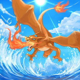 ambiguous_gender breath_powers claws cloud day detailed_background elemental_manipulation feral fire fire_breathing fire_manipulation flaming_tail flying green_eyes light membrane_(anatomy) membranous_wings open_mouth orange_body orange_skin outside sea seascape sky solo sun sunlight tail teeth tongue water wings tessy european_mythology mythology nintendo pokemon charizard dragon generation_1_pokemon mythological_creature mythological_scalie pokemon_(species) scalie western_dragon 1:1 hi_res