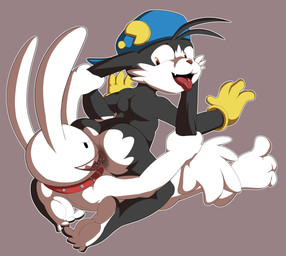 anal anthro anus backwards_baseball_cap backwards_hat barefoot baseball_cap big_ears bodily_fluids butt clothing collar drooling duo ear_pull facesitting feet gloves handwear hat headgear headwear looking_back lying male male/male male_penetrated male_penetrating male_penetrating_male mostly_nude nude on_back oral penetration rear_view rimming saliva sex sitting_on_another straddling tongue tongue_out young young_on_young jerseydevil bandai_namco klonoa_(series) sam_and_max klonoa max_(sam_and_max) domestic_cat felid feline felis lagomorph leporid mammal rabbit