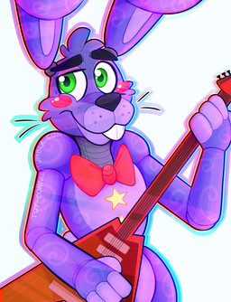 anthro bow_(feature) bow_tie buckteeth electric_guitar electronics guitar machine microphone musical_instrument plucked_string_instrument simple_background solo string_instrument teeth toy-bonnie five_nights_at_freddy's flying_v freddy_fazbear's_pizzeria_simulator gibson scottgames rockstar_bonnie_(fnaf) animatronic lagomorph leporid mammal rabbit robot 2018