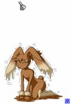 anthro bodily_fluids brown_body brown_fur brown_skin female fur generation_4_pokemon goo_transformation gym_leader kneeling latex lopunny merging misty_(pokemon) nintendo omoi pokemon pokemon_(species) pokemon_trainer shower simple_background solo tears transformation white_background