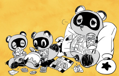 aloha_shirt chibi clothing eyes_closed group money pattern_clothing pattern_shirt pattern_topwear shirt simple_background sitting slightly_chubby topwear yellow_background ram88647582 animal_crossing nintendo timmy_nook tom_nook_(animal_crossing) tommy_nook canid canine mammal raccoon_dog tanuki 2020 brother_(lore) brothers_(lore) nephew_(lore) sibling_(lore) twins_(lore) uncle_(lore) uncle_and_nephew_(lore)