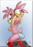 amy_rose anthro boots breasts butt clothed clothing digital_media_(artwork) eulipotyphlan female footwear green_eyes hedgehog mammal nipples panties pink_body sega shoes side_boob solo sonic_the_hedgehog_(series) the_other_half topless underwear