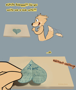 anthro dialogue humor male note paper simple_background solo tail tail_motion tailwag text ravalska rav_alska canid canine fox mammal absurd_res english_text hi_res