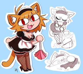 black_clothing black_footwear black_high_heels breasts broom choker cleaning cleaning_rag cleaning_tool cleavage clothed clothing feather_duster female fishnet_clothing fishnet_legwear footwear high_heels holidays jewelry legwear looking_at_viewer maid_uniform necklace pupils red_eyes shoes slit_pupils solo sweeping tail uniform iseenudepeople tsukihime type-moon neco-arc animal_humanoid cat_humanoid felid felid_humanoid feline feline_humanoid humanoid mammal mammal_humanoid neco_spirit tailed_humanoid 2025 hi_res