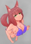 against_surface big_breasts bikini blush breast_squish breasts breasts_on_glass brown_hair cleavage clothed clothing female hair on_glass simple_background solo squish swimwear two-piece_swimsuit nao_(artist) animal_humanoid humanoid digital_media_(artwork) hi_res shaded