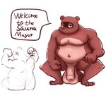 anthro balls belly big_balls big_butt big_penis butt crouching flaccid foreskin genitals male muscular muscular_male navel penis slightly_chubby solo lavir animal_crossing nintendo tom_nook_(animal_crossing) canid canine humanoid mammal raccoon_dog tanuki