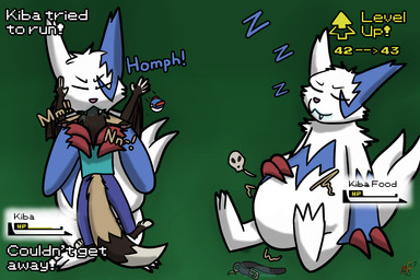 ambiguous_gender anthro belly big_belly bodily_fluids bone death digestion duo gameplay_mechanics great_ball gui health_bar level_up pokeball saliva sitting size_difference skull sleeping standing text unwilling_prey vore metal_fox117 nintendo pokemon kiba_(crescentwolf) bat canid canine fox generation_3_pokemon hybrid mammal pokemon_(species) shiny_pokemon zangoose english_text hi_res andromorph_(lore)
