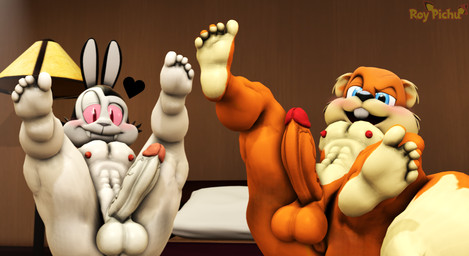abs anthro balls bed bedroom bedroom_eyes big_balls big_penis black_body black_ears black_fur black_nose blue_eyes blush brown_body brown_ears brown_fur brown_tail duo fangs feet fur furniture genitals half-closed_eyes heart_symbol inside long_ears male multicolored_body multicolored_ears multicolored_fur narrowed_eyes nipples nude on_bed penis pillow pink_nipples pink_sclera presenting red_eyes seductive sharp_teeth smile soles tail tan_body tan_ears tan_fur tan_tail teeth text toes two_tone_body two_tone_ears two_tone_fur two_tone_tail white_body white_fur white_nose roythepichu hiroshisan_(modeler) jcthornton_(modeler) kabalmystic_(modeler) bunnicula_(series) conker's_bad_fur_day rareware bunnicula conker lagomorph leporid mammal rabbit rodent sciurid tree_squirrel vampire 2025 3d_(artwork) artist_name digital_media_(artwork) source_filmmaker_(artwork)