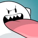 ambiguous_gender big_tongue blue_background not_furry sharp_teeth simple_background solo teeth tongue tongue_out cubewatermelon mario_bros nintendo boo_(mario) ghost spirit 1:1 icon low_res