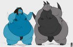 belly blue_body bulge clothing embarrassed erection fangs genitals grey_body hair hand_on_hip horn male moobs navel nipples one_eye_closed open_mouth overweight penis short_hair smile teeth thick_thighs thong underwear wide_hips wink bangabear third-party_edit gorix_the_hipponian common_hippopotamus hippopotamid mammal