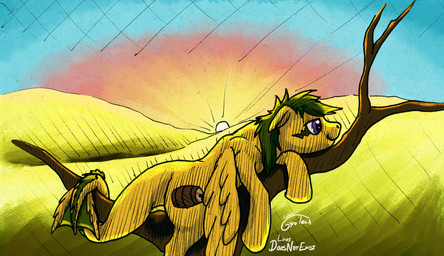 cutie_mark feathered_wings feathers green_hair hair hooves mane purple_eyes solo sunrise text wings yellow_body doesnotexist gyrotech hasbro my_little_pony fan_character lyjzet tatzlpony digital_media_(artwork) digital_painting_(artwork) english_text hi_res mixed_media painting_(artwork) pen_(artwork) traditional_media_(artwork)