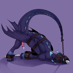 anklet arms_tied ass_up bdsm black_body blue_eyes bodily_fluids bondage bound claws cum erection feral genital_fluids genitals jack-o'_pose jewelry legs_tied looking_at_viewer male membrane_(anatomy) membranous_wings muzzle_(object) muzzled nude penis pose precum presenting scales solo spread_legs spreading submissive submissive_male tail wings travesseiro dreamworks european_mythology how_to_train_your_dragon mythology fan_character weightless dragon fury_(httyd) mythological_creature mythological_scalie night_fury scalie western_dragon 1:1