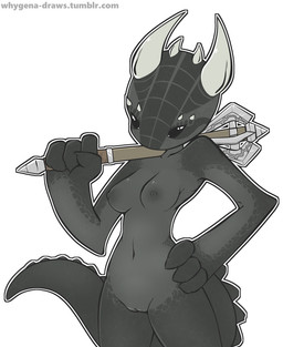 anthro armor breasts female genitals mace melee_weapon nude simple_background solo text vulva weapon white_background whygena bethesda_game_studios microsoft skyrim the_elder_scrolls argonian scalie 2016 digital_media_(artwork) unavailable_at_source url