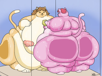 3_toes 5_fingers anthro areola bathing belly big_areola big_belly big_breasts big_butt big_nipples biped black_eyebrows black_nose breasts brown_hair butt butt_squish clothing double_chin duo ear_piercing eyebrows eyelashes eyes_closed feet female fingers flabby_arms fur glistening glistening_eyes gloves hair handwear huge_belly huge_breasts huge_butt huge_hips huge_thighs hyper hyper_belly hyper_breasts hyper_butt hyper_hips hyper_thighs leg_markings love_handles markings morbidly_obese morbidly_obese_anthro morbidly_obese_female multicolored_body multicolored_fur nipples nude nude_anthro nude_female obese obese_anthro obese_female overweight overweight_anthro overweight_female piercing pink_areola pink_body pink_fur pink_hair pink_nipples puffy_areola puffy_nipples purple_eyes rear_view short_hair shower showering showering_together smile socks_(marking) squish standing tail tail_markings tan_body tan_fur thick_thighs toes two_tone_body two_tone_fur white_body white_fur wide_hips batspid2 amber_(batspid2) lilly_(rapidsoftime) domestic_cat felid feline felis mammal 2018 4:3 cel_shading digital_drawing_(artwork) digital_media_(artwork) full-length_portrait portrait shaded signature sibling_(lore) sister_(lore) sisters_(lore)