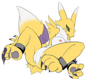 anthro anus areola armband black_nose black_sclera blue_eyes bodily_fluids breasts chest_tuft claws clothing countershading crying erect_nipples female fingerless_gloves fur genitals gloves handwear legband mane markings multicolored_body multicolored_fur navel nipples nude open_mouth pawpads paws plump_labia presenting presenting_vulva pupils simple_background slit_pupils solo spread_legs spreading submissive tears tuft two_tone_body two_tone_fur vulva white_body white_fur wrists_to_ankles yellow_body yellow_fur kicktyan bandai_namco digimon canid canine digimon_(species) mammal renamon 2014 colored full-length_portrait portrait source_request