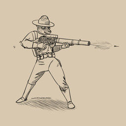 anthro clothing female grin gun hat headgear headwear lewis_gun machine_gun military military_uniform ranged_weapon smile soldier solo uniform warrior weapon wide_eyed world_war_1 panzerschreckleopard american_badger badger mammal mustelid musteline 1:1 2026 absurd_res hi_res monochrome