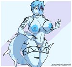 5_fingers abstract_background anthro areola barbell_piercing bedroom_eyes big_areola big_breasts big_tail blue_body blue_hair blue_highlights blue_scales body_tattoo breasts camel_toe clothed clothing crossgender curvy_anthro curvy_female curvy_figure eyelashes female fingers gesture grey_clothing grey_eyes grey_thong grey_underwear hair hand_gesture hand_on_hip hand_on_own_hip highlights_(coloring) huge_areola huge_breasts huge_hips huge_thighs long_tail looking_at_viewer mtf_crossgender multicolored_hair narrowed_eyes navel nipple_barbell nipple_piercing nipples piercing scales seductive short_hair smile snout solo spiked_tail spikes spikes_(anatomy) tail tattoo teeth thick_thighs thong thong_only topless topless_anthro topless_female two_tone_hair underwear underwear_only v_sign voluptuous voluptuous_anthro voluptuous_female wide_hipped_anthro wide_hipped_female wide_hips fdaapprovedbeef goodbye_volcano_high nick_(gvh) baryonyx dinosaur prehistoric_species reptile scalie spinosaurid theropod 2024 absurd_res artist_name digital_drawing_(artwork) digital_media_(artwork) hi_res watermark