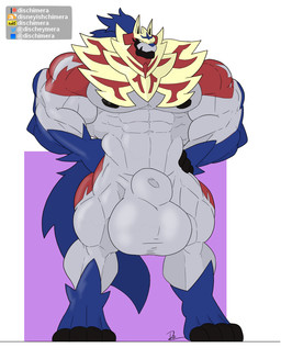 abs animal_genitalia anthro balls biceps big_balls big_feet big_muscles digitigrade feet genitals huge_balls hyper hyper_balls hyper_genitalia looking_at_viewer male muscular muscular_anthro muscular_arms muscular_male muscular_thighs navel nipples pecs presenting sheath solo tail conditional_dnp dischimera nintendo pokemon canid crowned_shield_zamazenta generation_8_pokemon legendary_pokemon mammal pokemon_(species) zamazenta