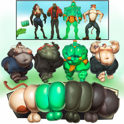 anthro ass_to_ass backsack balls barefoot belly big_balls big_belly big_butt big_feet big_moobs big_nipples black_bottomwear black_clothing black_pants bottomwear bulge butt chopsticks clothing fangs feet flexing food footwear fur genitals green_body group hand_on_own_belly huge_butt huge_thighs jacket kerchief male midriff moobs musclegut muscular muscular_humanoid muscular_male navel nipples overweight overweight_anthro overweight_humanoid overweight_male pants pecs red_clothing red_jacket red_topwear shirt shirtless_male shoes shorts sushi suspenders teeth thick_thighs topwear torn_bottomwear torn_clothing torn_shorts torn_topwear weight_gain wide_hips justmegabenewell epic_games fortnite mythology dire_(fortnite) meowscles poseidon_(fortnite) thunder_(fortnite) calico_cat canid canine domestic_cat felid feline felis goo_creature goo_humanoid humanoid komodo_dragon lizard mammal monitor_lizard mythological_canine mythological_creature reptile scalie werecanid werecanine werecreature werewolf 1:1 2024 hi_res