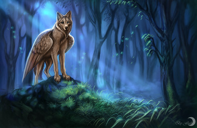 4_fingers ambiguous_gender black_claws black_lips black_nose blue_eyes brown_body brown_feathers brown_fur claws detailed_background digitigrade feathered_wings feathers feral fingers fog forest front_view fur grass inner_ear_fluff light lips long_mouth looking_at_viewer moonlight nature night no_sclera nude outside paws photorealism plant quadruped realistic rock shadow snout solo standing tree tuft water_drop whiskers white_body white_feathers white_fur wind wings flashw canid canine canis mammal wolf 2015 detailed digital_media_(artwork) digital_painting_(artwork) painting_(artwork)